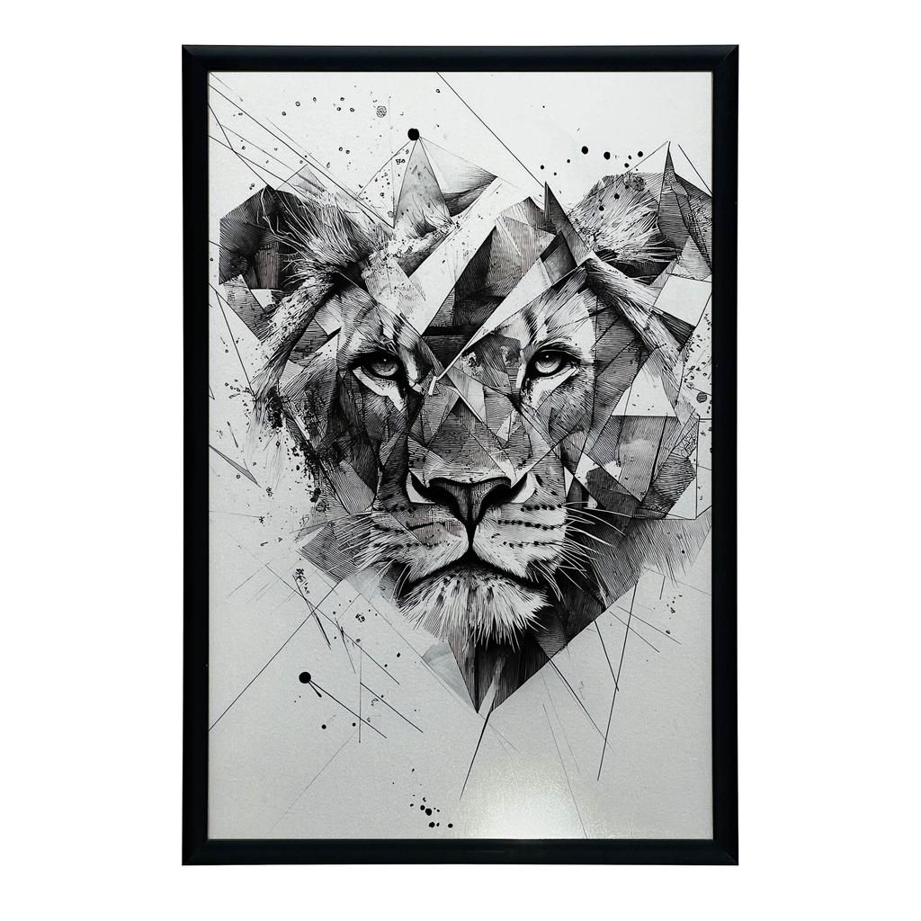 Plakat Lew W Geometrii Plakat Lew W Geometrii, 30X40 Cm, Rama Drewniana Jasny Dąb, Papier Matowy 230 Gsm