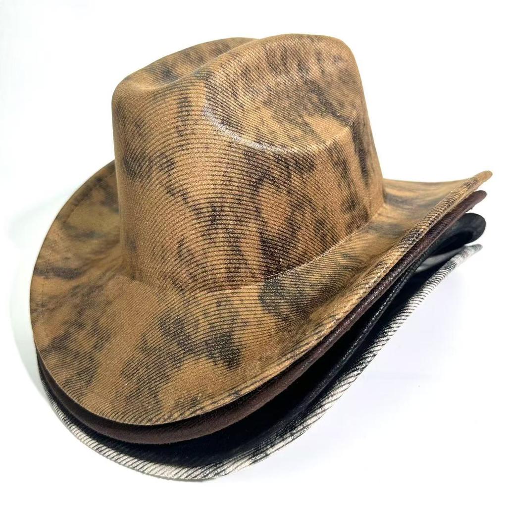 Men and women autumn and winter big-brimmed top hat woolen one-word top western cowboy hat jazz hat