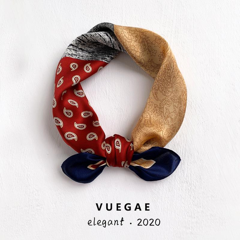 

Шарф из тутового шелка с цветным блоком и узором «цветок кешью» - Этнический ретро, корейский стиль для женщин, идеально подходит для весны и осени. 53*53cm