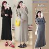 Maternity Clothes, New Spring and Autumn Clothes, Autumn and Winter Clothes, Velvet and Warm, Solid Color Round Neck, Belly Support and Thin Skirt