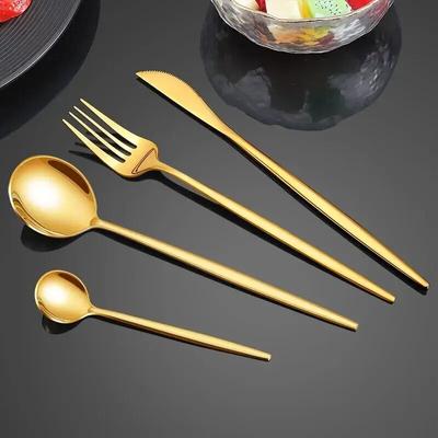 Set de tacâmuri aurii, 4 buc, cuțit din oțel inoxidabil, furculiță, lingură, set de tacâmuri, pentru festival, pentru bucătărie, cadou