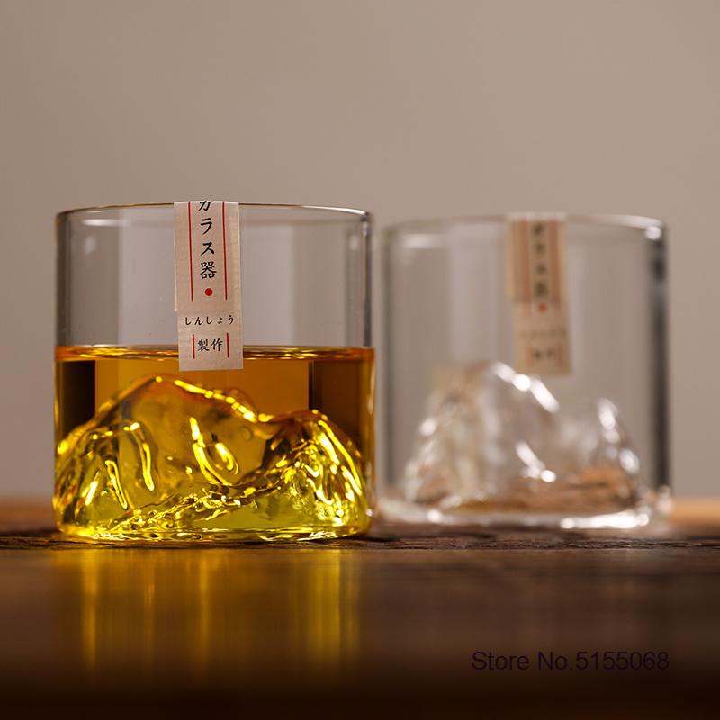 Japan 3D Mountain Whiskey Glass Glacier Old Fashioned Whisky Rock Glasses Whiskey-Glass Wooden Gift Box Vodka Cup Wine Tumbler