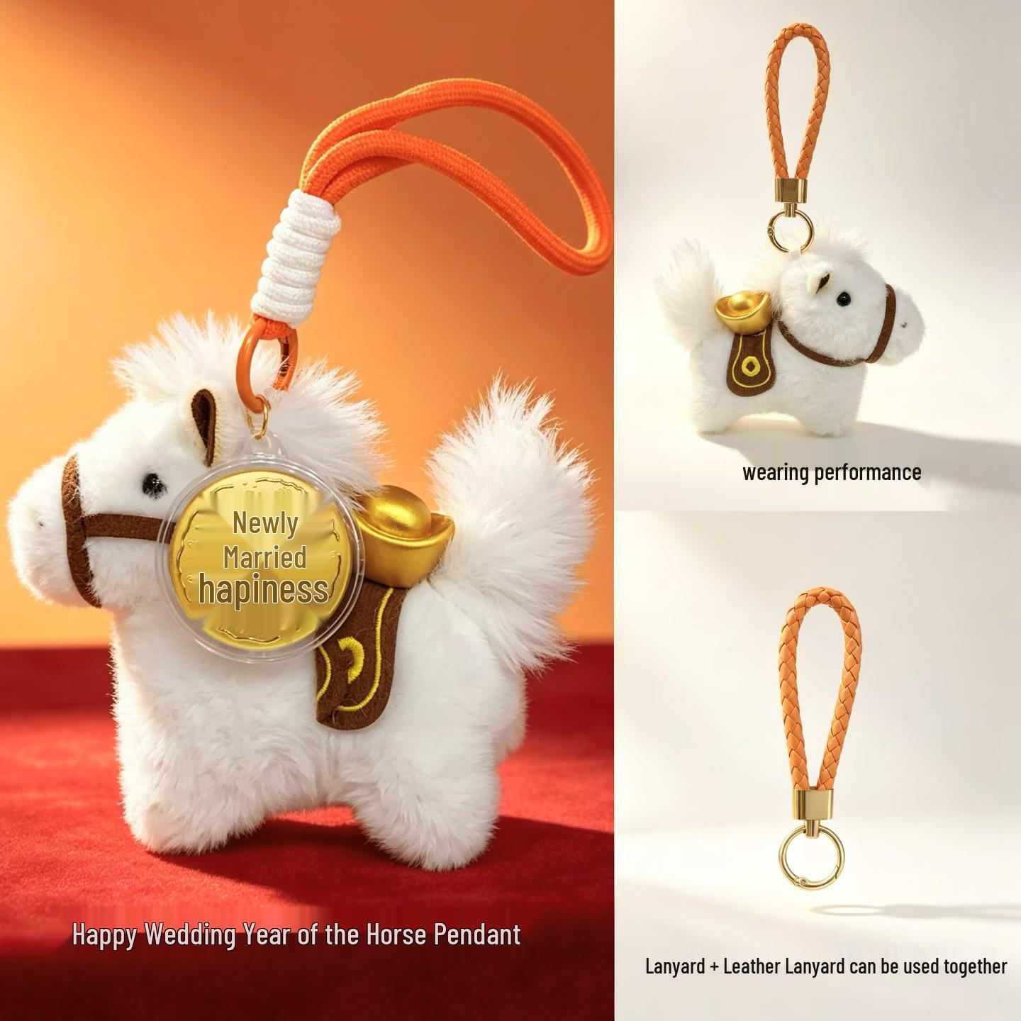 Year of the Horse Wealth Pendant: Plush Horse Keychain & Desk Companion