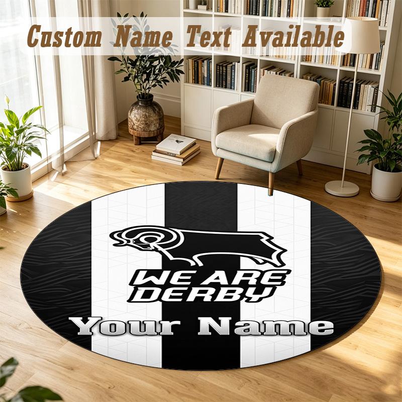 Round Rug Custom NameDerby County Pattern Non Slip Carpet Home Floor Decor