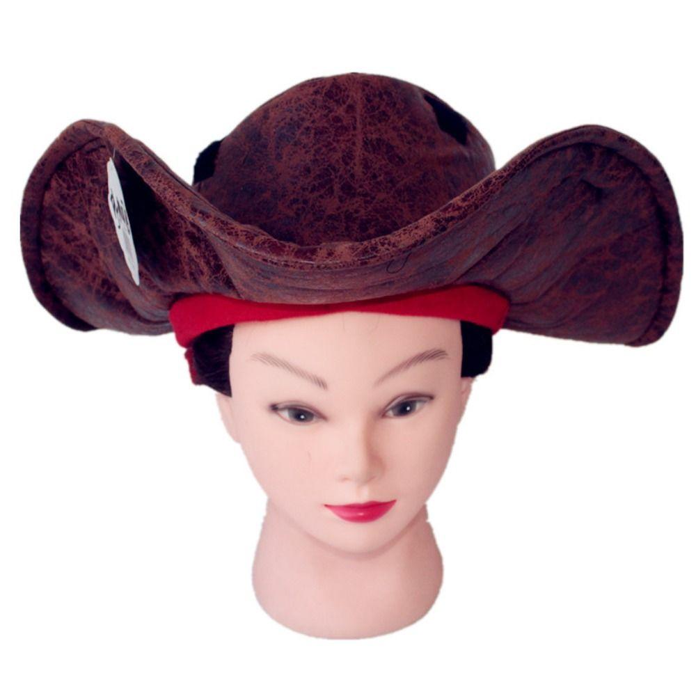 Adult Brown Pirate Captain Cap Holiday Party Vintage Tricorn Hat Pirate Cowboy Hat Men Headwear