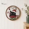 Modern Home Art Christmas Black Cat Wall Decor, Layered Wooden Hanging Sign, Round 2D Entryway Decor Flat Decoration for Living Room Bedroom And Hall