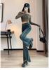 Women's High Waist Slimming Velvet Tassel Flare Jeans with Split Hem - 2025 Autumn/Winter Collection