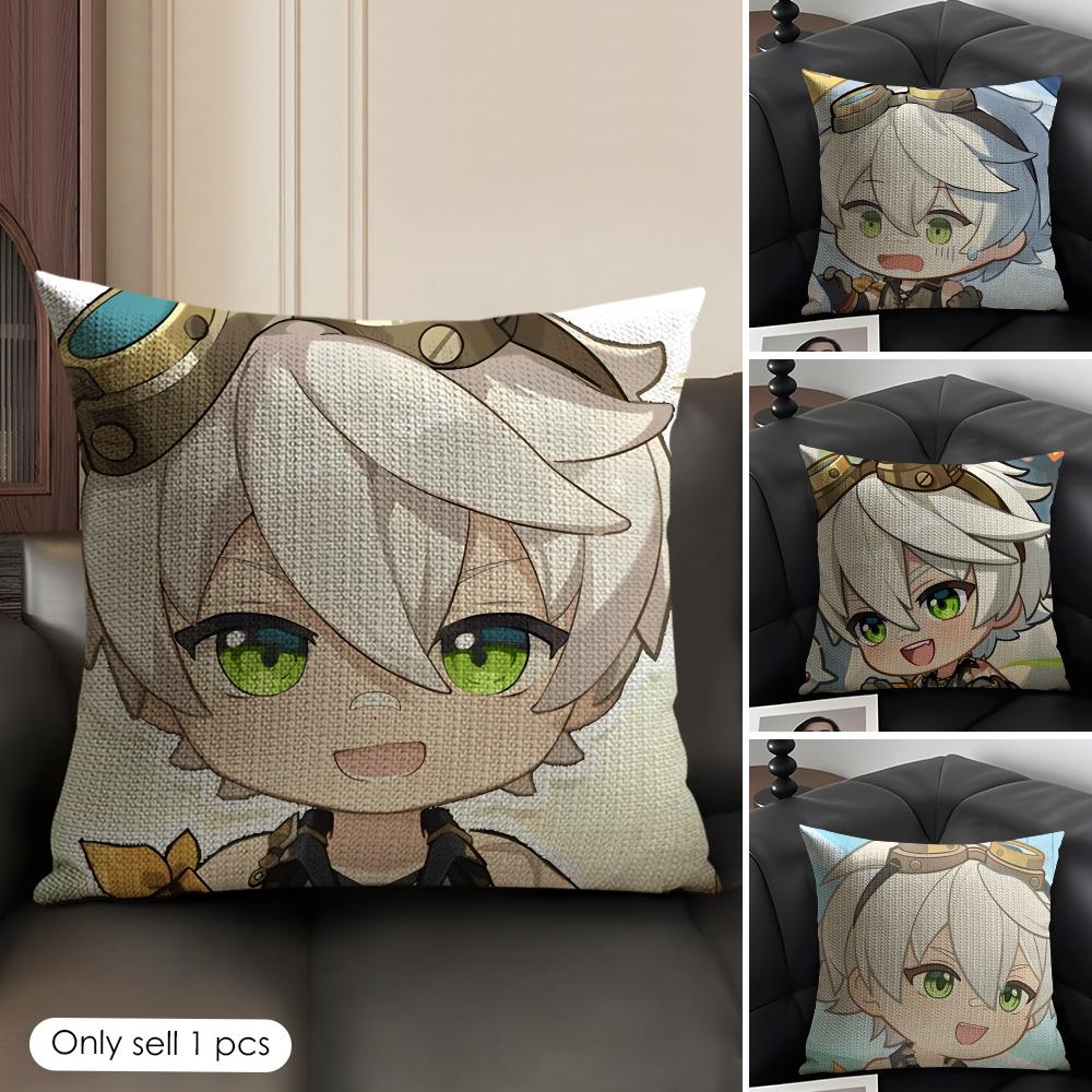 Bennett Cute Genshin Impact Cushion Cover Natural Linen Organic Fabric Double-Sided Printing Sofa Home Decor Gift Pillow Case