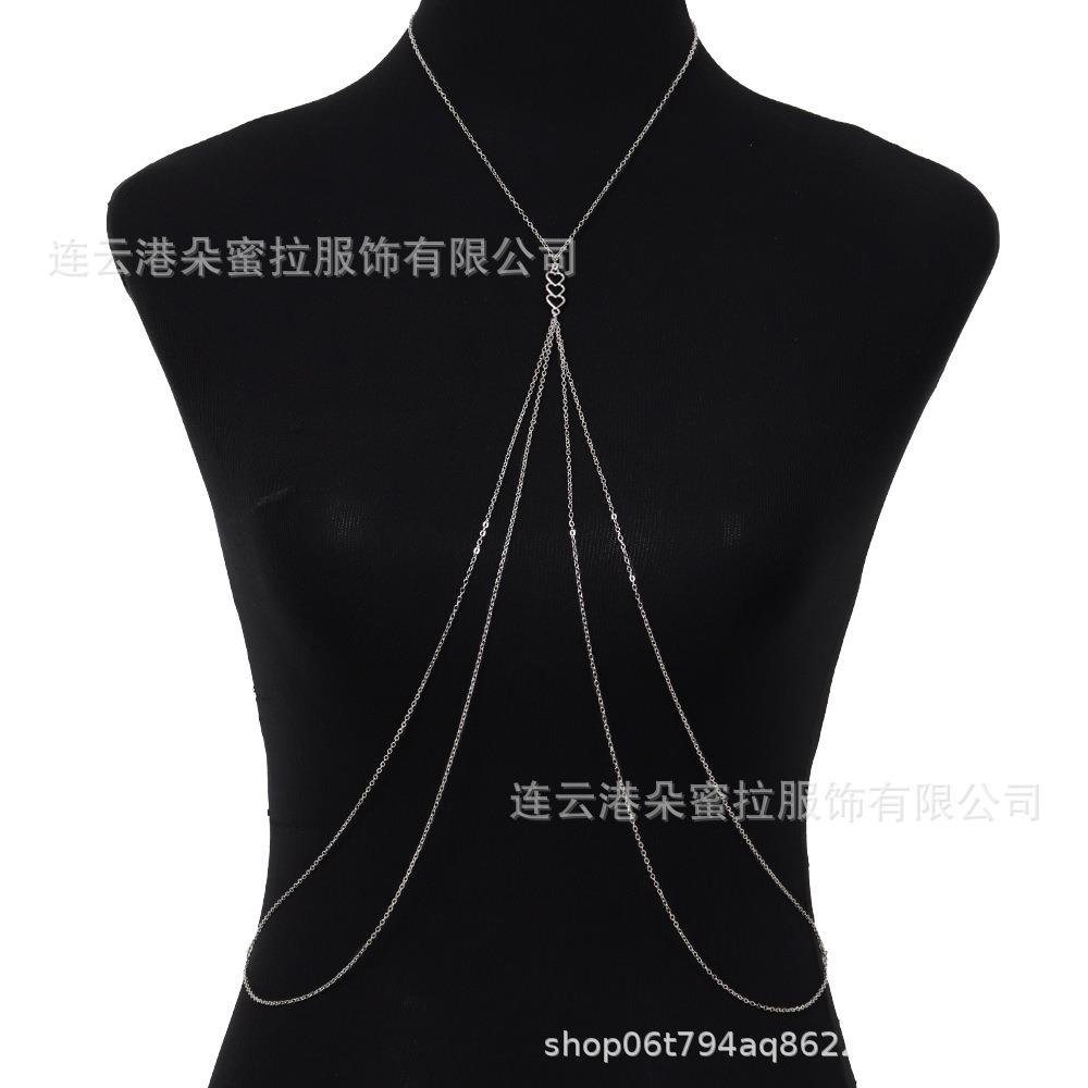 Cross-border Jewelry Body Chain European and American Sexy Exaggerated Beach Casual Flash Diamond Pendant Fringed Alloy Chest Chain