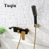 Tuqiu Bathtub Shower Set Wall Mounted Gold and White Bathtub Faucet, Bathroom Cold and Hot Bath and Shower Mixer Taps Brass