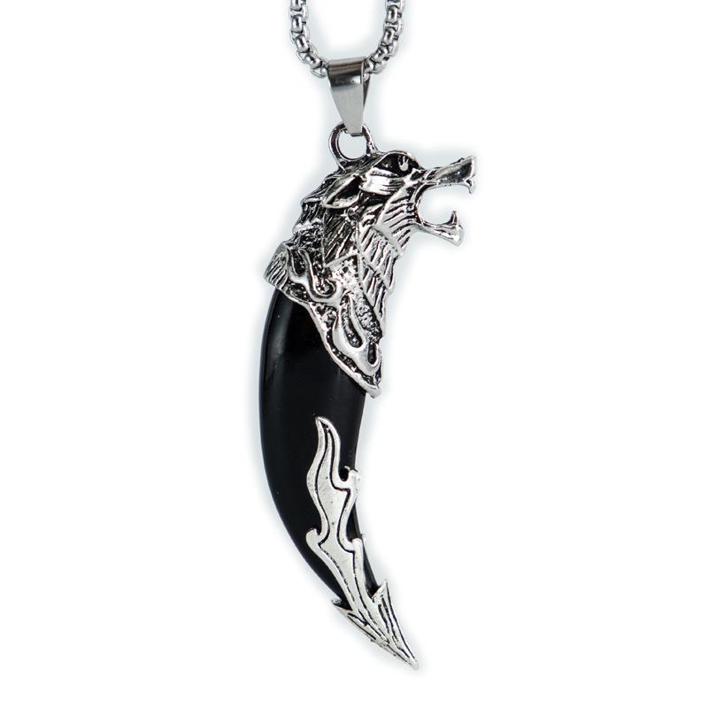 Ethnischer Stil Retro Dominanter Wolfszahn Herren Halskette Hundezahn Anhänger Anhängerkette Schmuck Anhänger