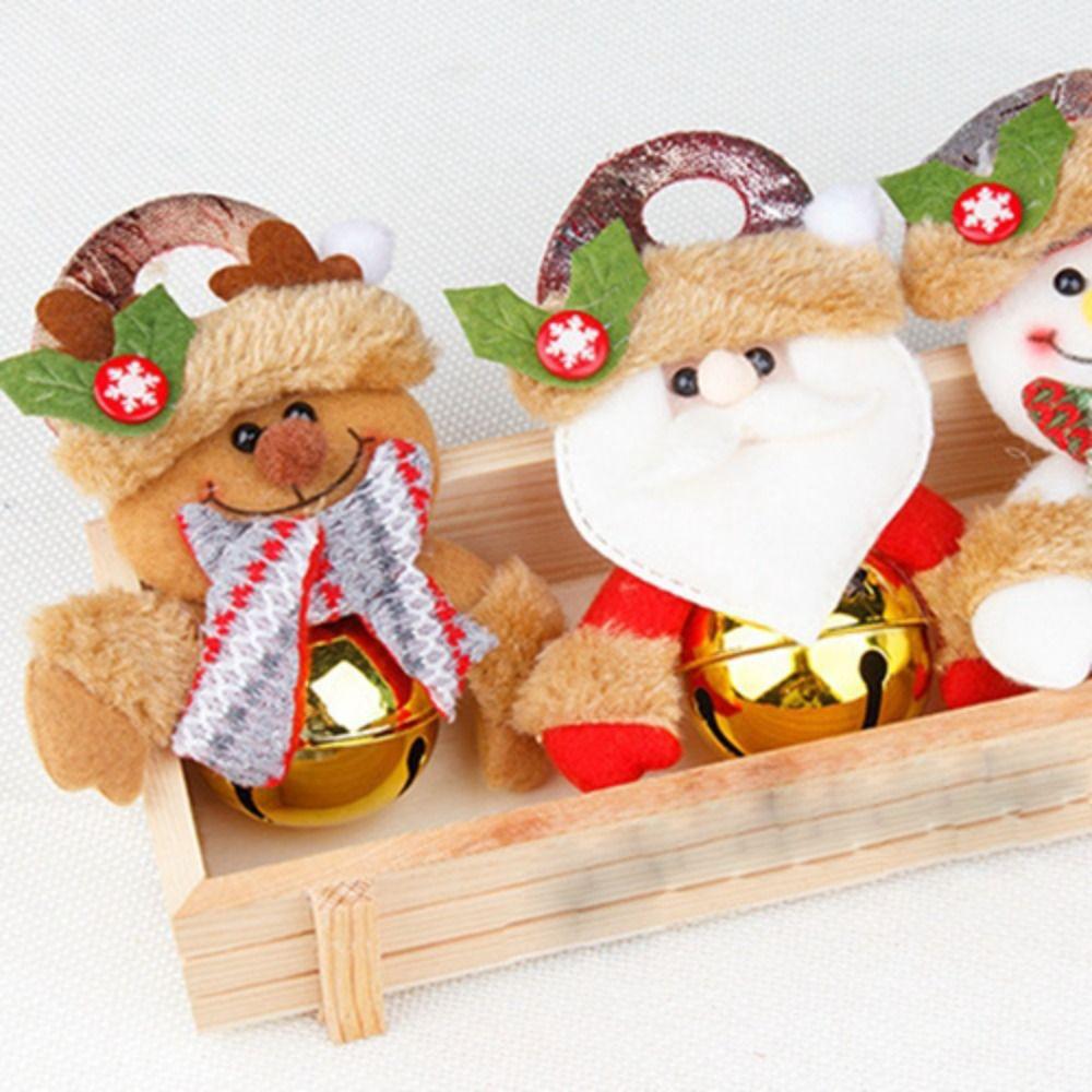 4Pcs Soft Christmas Tree Pend Round Bell Santa Ornaments Xmas Bell Hanging Ornaments Kids Toys