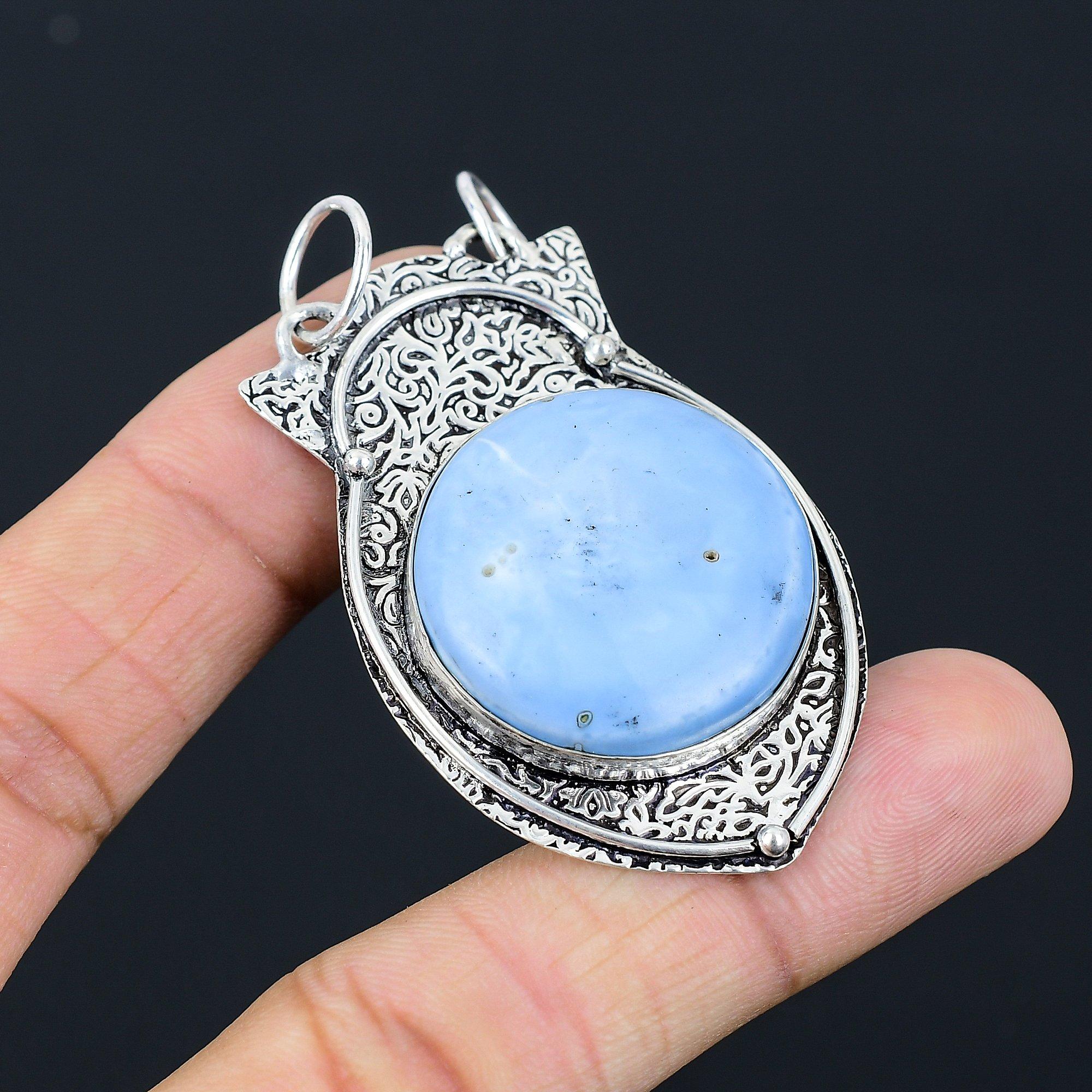 Wedding Gift For Her 925 Silver Natural Owyhee Blue Opal Gemstone Pendant