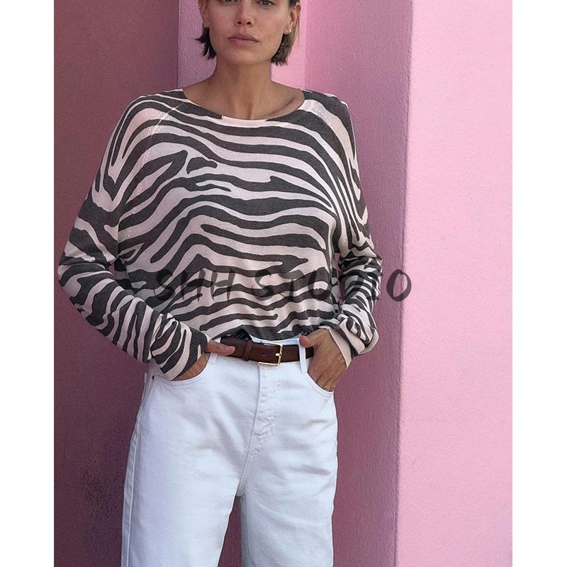 Women's Spring Clothing French Style Design Long Sleeves round Neck Minimalist Casual Thin Needle Knitting Tops 0506005