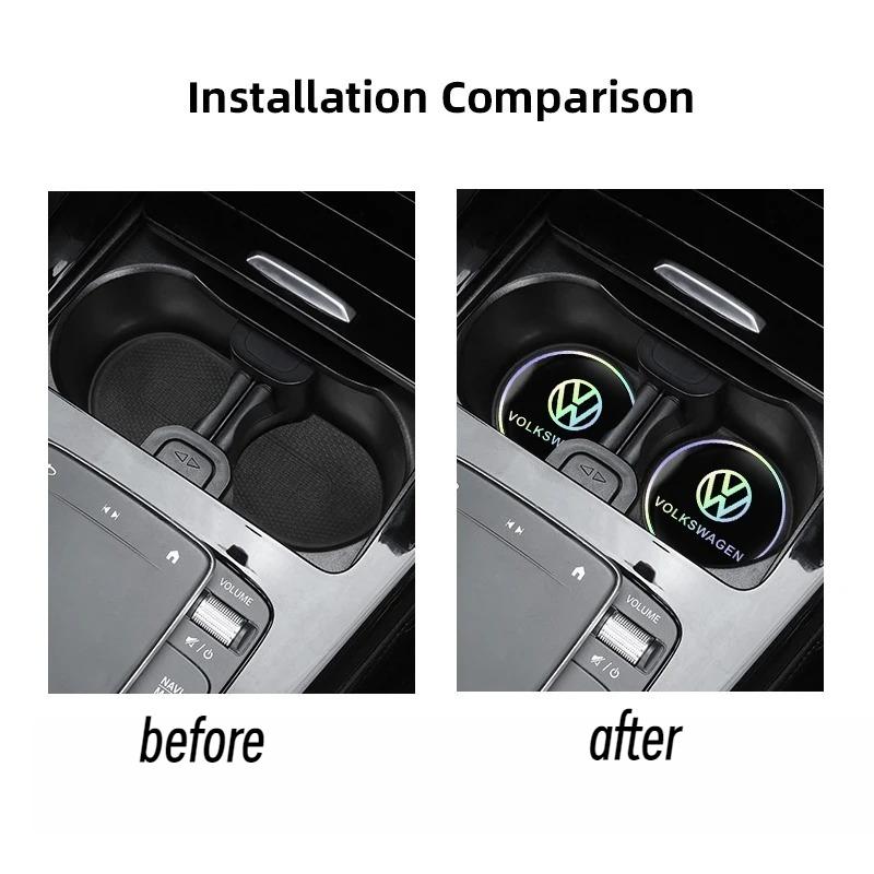 W149-2PCS VW Series Car Cup Holder Mat 7cm Leather Water Coaster for Volkswagen GTI R Line Polo Golf Passat Tiguan Arteon Caddy Jetta