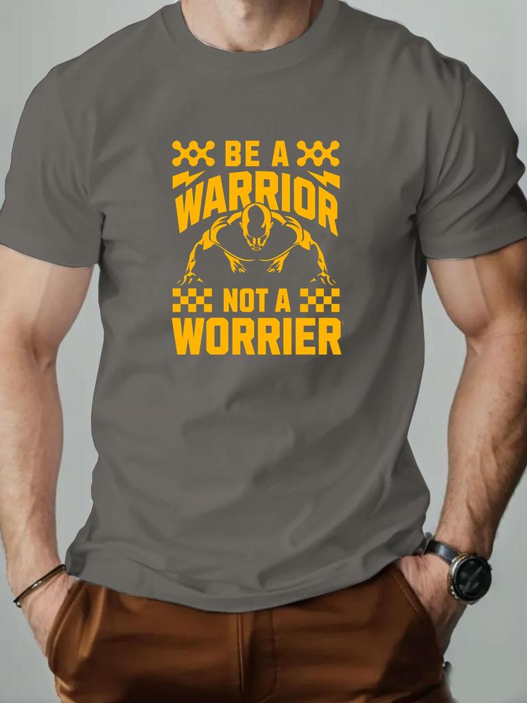 Mens Cotton TShirt BE A WARRIOR NOT A WORRIER Summer Round Neck Short Sleeve Graphic Breathable Fashion Casual TShirt