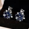 Schattige Dames Blauw Wit Steen Bloem Oorbellen Clip Charm Zilverkleurig Bruiloft Voor Vrouwen