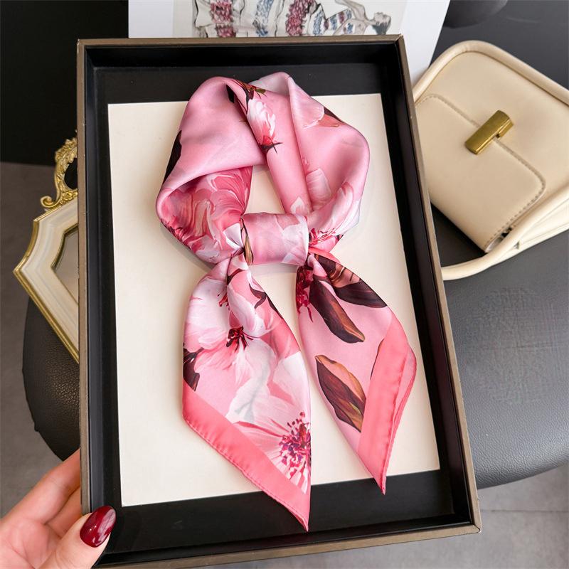 2026 New Floral Printed Square Scarf for Women Soft Lightweight Scarf Headbands Fashion Bag Tie Ribbon Hair Bands Bandana
