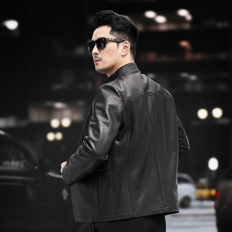Spring and Autumn Genuine Leather Jacket Men's Goat Leather Jacket Stand Collar Jacket Motorcycle Leather Jacket