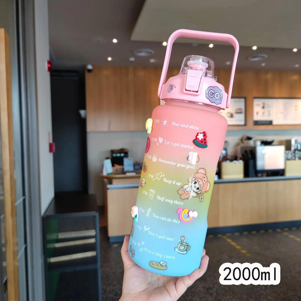 New 2000ml Gradient Water Bottle Frosted Cup Large Capacity Water Bottle Anti Falling Sports Water Bottle