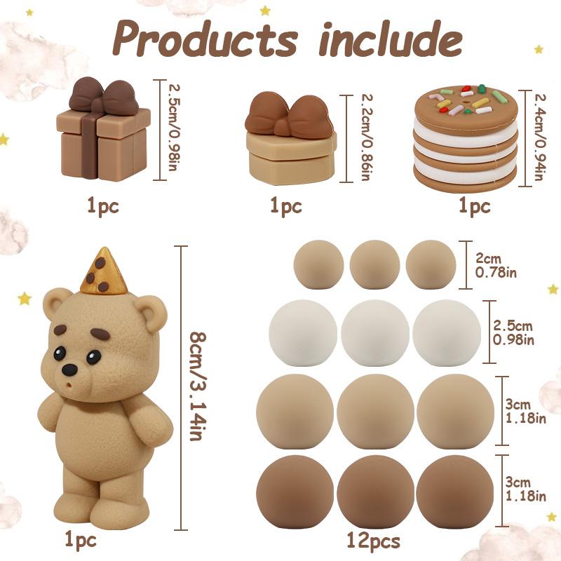16pcs/set Bear Balls Cake Topper for Kids Boy Girl 1st Birthday Party Decoration INS Style Cake Decor Teddy Theme Baby Shower