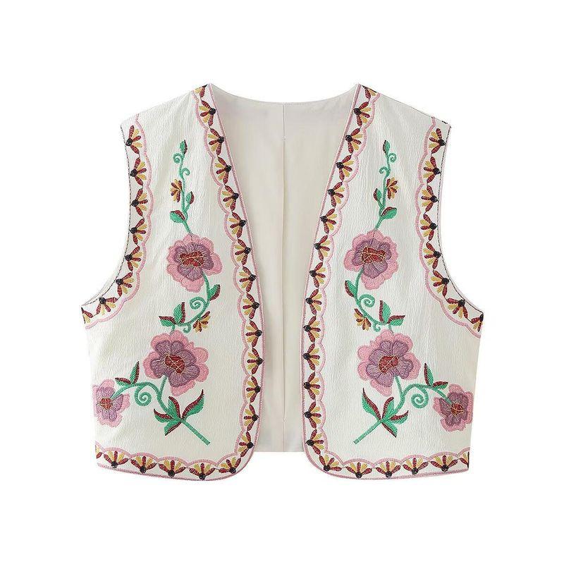 Leisure Sleeveless Embroidered Vest Casual Retro Sleeveless Embroider Vest Female