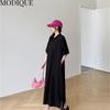MODIQUE Summer Plus Size New Women Loose A-Line Printing Solid Color Long Dresses Elegant Lady Casual Cotton POLO Short Sleeve Skirt