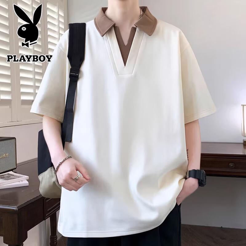 PLAYBOY Men's Faux Two-Piece V-Neck Polo T-Shirt
