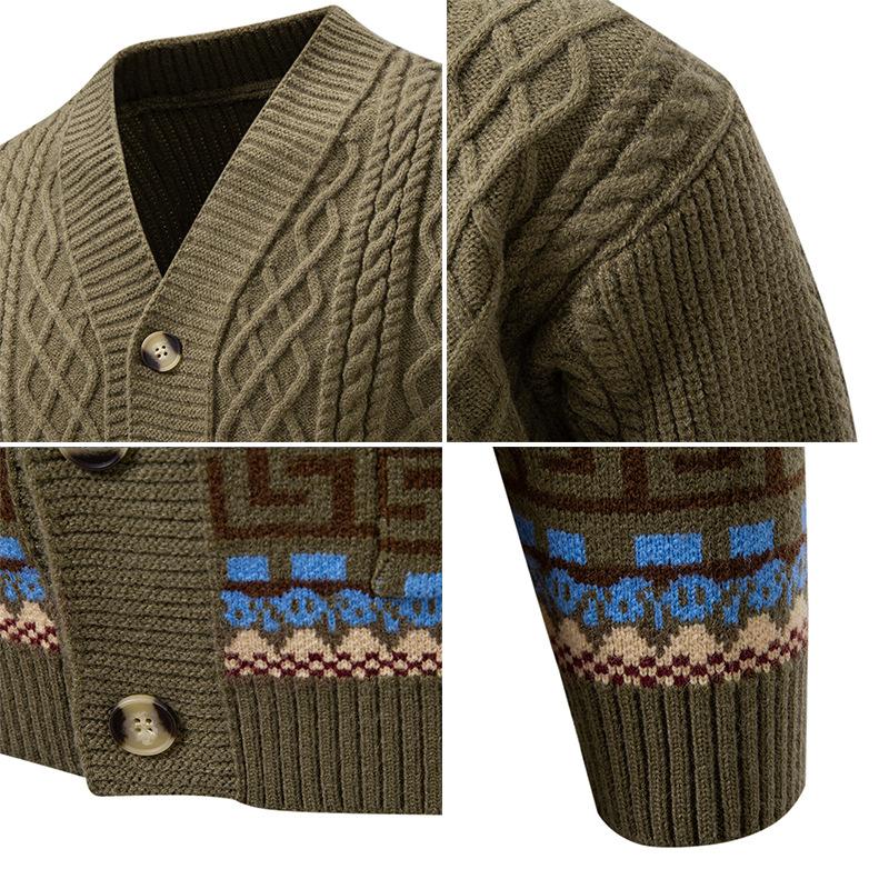 Men's Cardigan Sweater Jackets Cable Knitted V Neck Button up Sweaters Ribbed Textured Cardigan Sweater Jacket Casual Long Sleeve Sweaters for Men