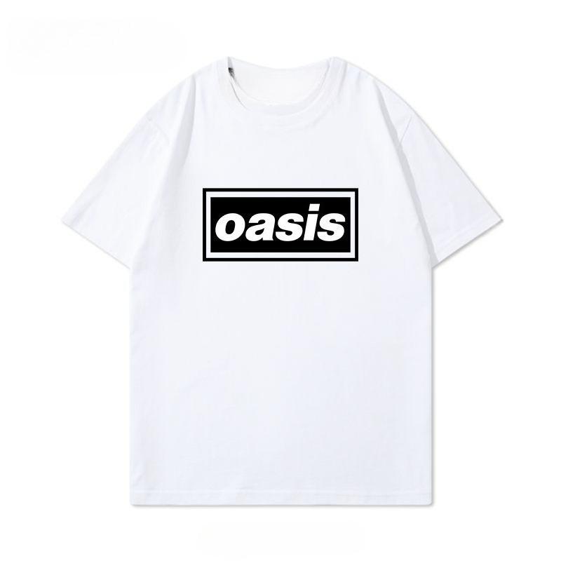 Oasis Oasis Printed T-shirts, Short-sleeved for Men and Women, Pure Cotton Retro Rock Loose Base, Casual Summer Trend