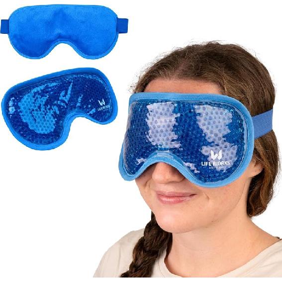 LIFE WORKS 2-Pack Eye Mask Set with Cutout, Hot or Cold Therapy for Puffy Eyes, Dark Circles, Headaches, and Migraines, Soft Gel Beads & Liquid Gel Full Eye Mask