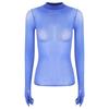 Womens Glossy Sheer Long Sleeve Top Slim Fit Stretchy Pullover Round Neck Nightclub Glamorous Clubwear