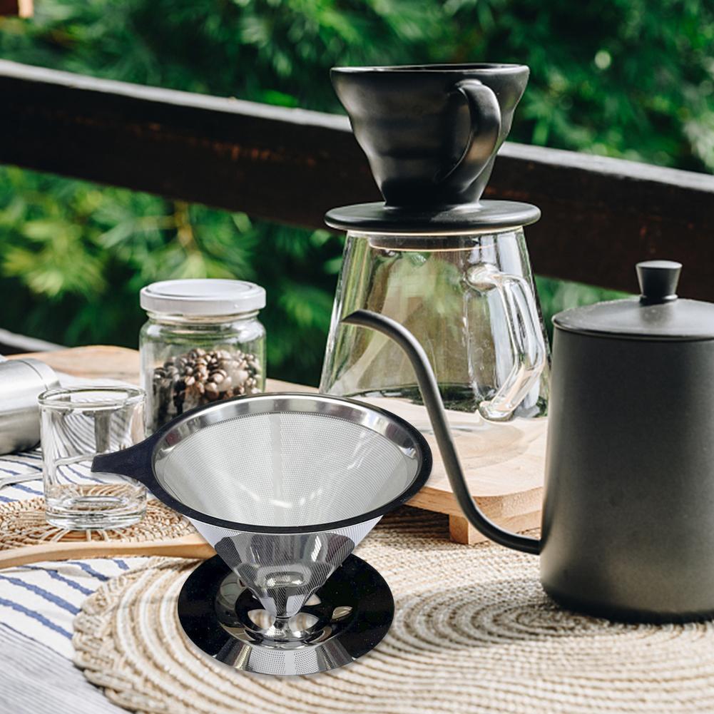 Cone Pour Over Coffee Dripper 304 Stainless Steel Double-layer Coffee Filtration Funnel Reusable No Filter Paper Kitchen Gadgets