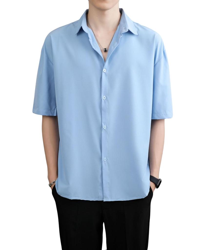 Flame Arc Summer Loose or Light Blue Light Men's Shirt, Fit, Long, Short, 3/4 Sleeve, Non-Iron, Casual, Simple, Stylish, Outerwear, Office, Business,