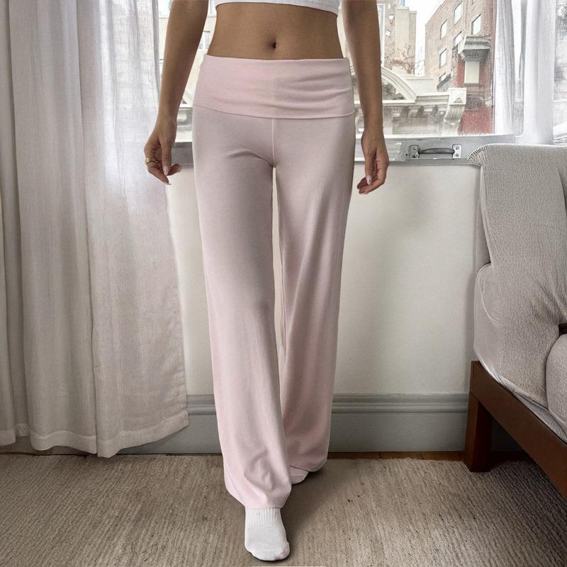 Women's Autumn and Winter Casual Vacation Solid Color Straight Trousers High Waist Elastic Pants