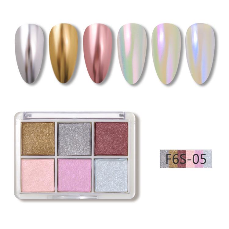 Nail Art 6-Color Magic Mirror & Tycoon Gold Aurora Powder Set