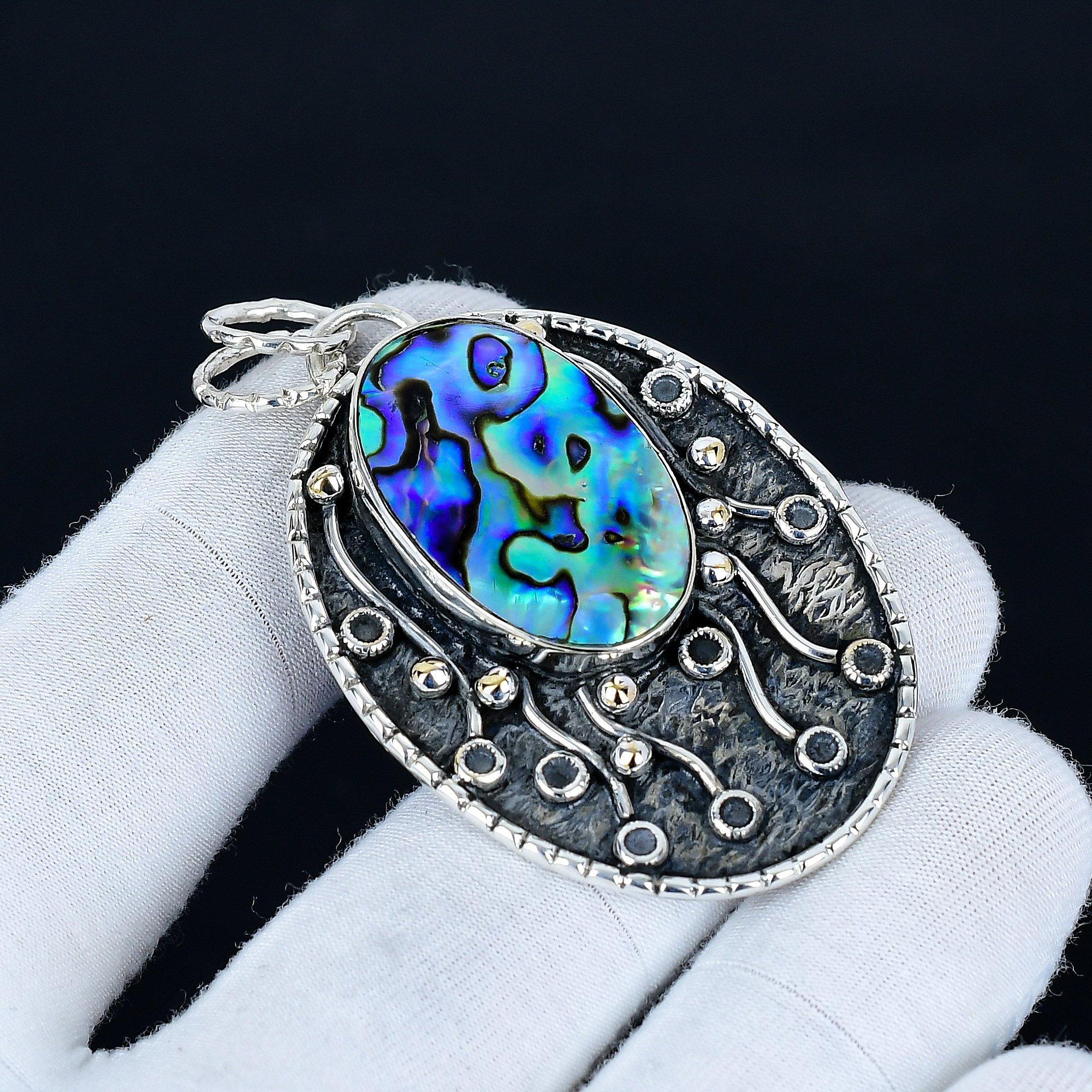 

Abalone Shell Pendant, 925 Sterling Silver Handmade Jewelry, Abalone Shell Silver Pendant, Party Wear Jewelry For Women s, Pendant Christmas Gift 6.5 Cm синий