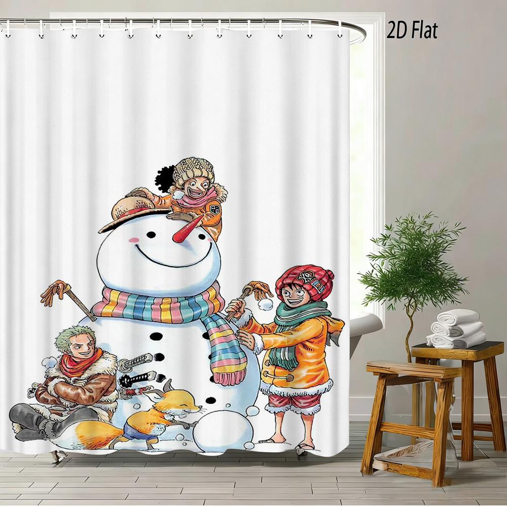 One Piece Monkey D. Luffy Gear 5 Wano Country Night Sky Waterproof Shower Curtain, Anime Inspired Bathroom Decor with Floating L