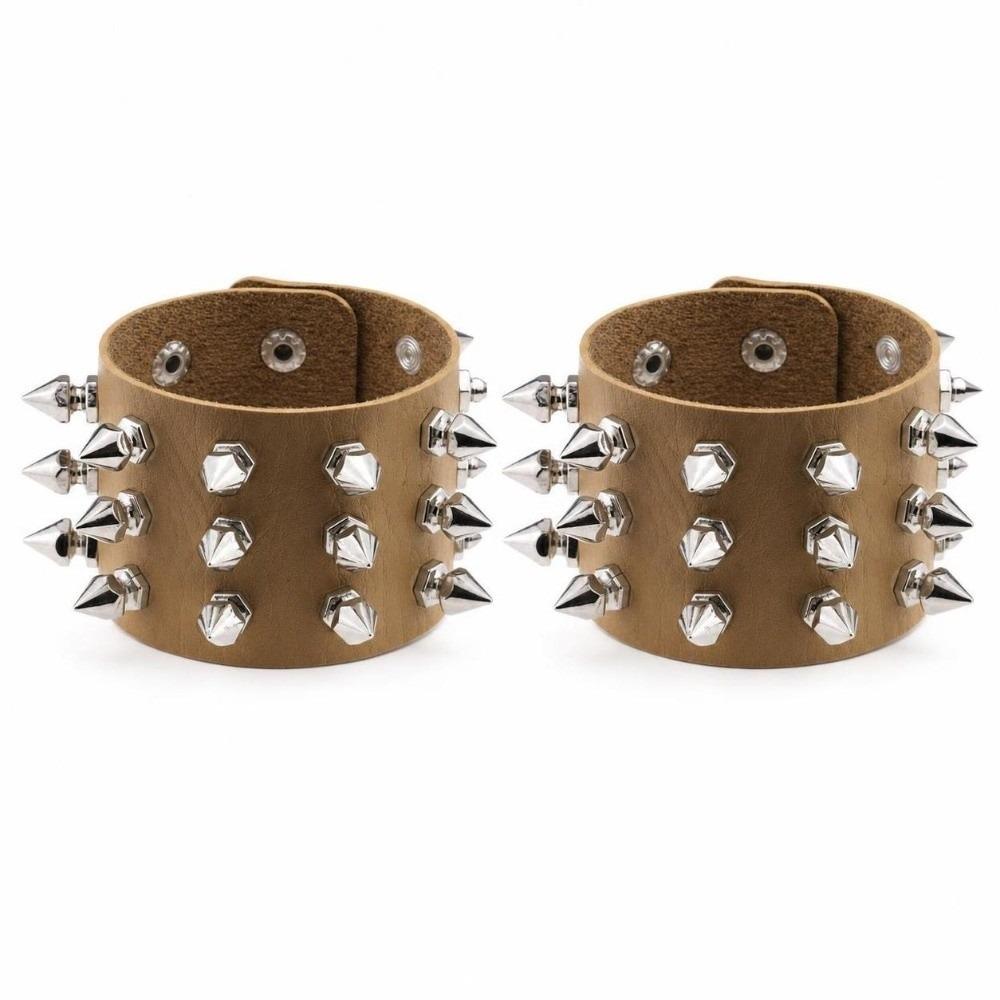 2pcs/set Adjustable Punk Goth Bracelet Wide PU Leather Bangle Leopard Wristband  Harajuku