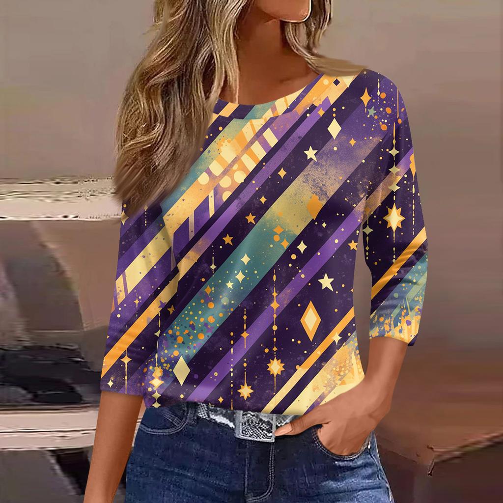 3/4 Length Sleeve Womens Tops Floral Print Vintage Fashion Casual Loose With Round Neck Plus Size Shirts