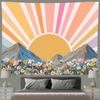 Boho Sun Tapestry Vintage 70s Rainbow Sunset Sunrise Wildflower Mountain Landscape Tapestries 80x60Inch Modern Mid Century