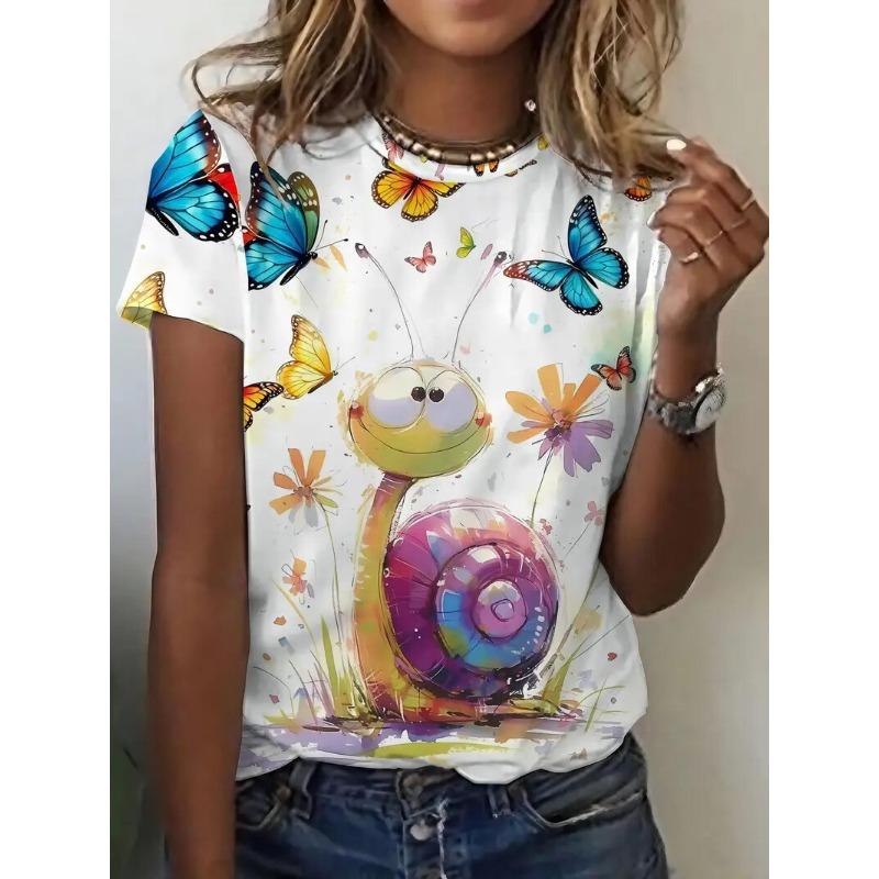 

Funny T-shirt For Women Animal Graphic Print Summer Crwe Neck Short Sleeve Outdoor Casual T Shirts Female Oversized Clothing L