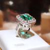 Exquisite Square Zircon Lab Emerald Claw Rings  Sterling Silver For Ladies Fashion Wedding  Party Cocktail Gift