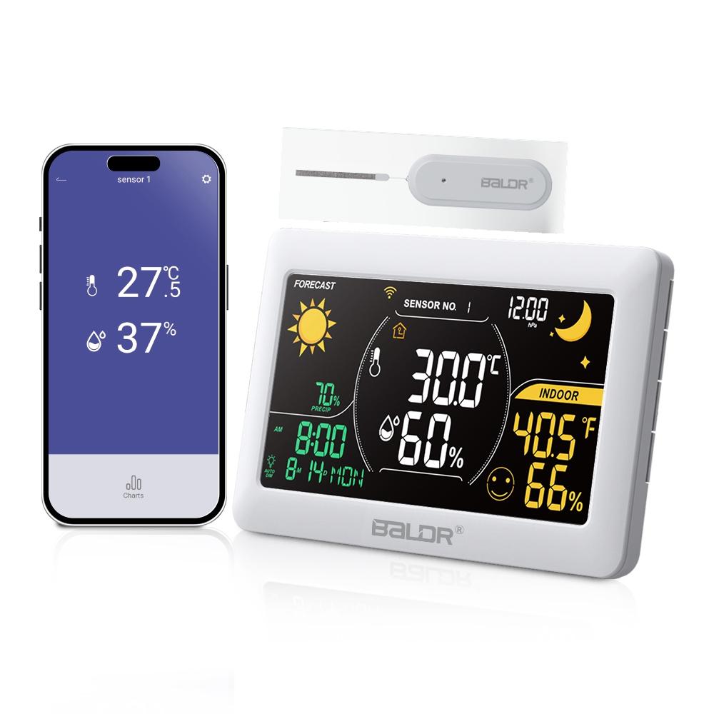  WiFi Weather Station Wireless Indoor Outdoor Thermometer Hygrometer Wall Alarm Clock Pressure App Online Forecast Monitor