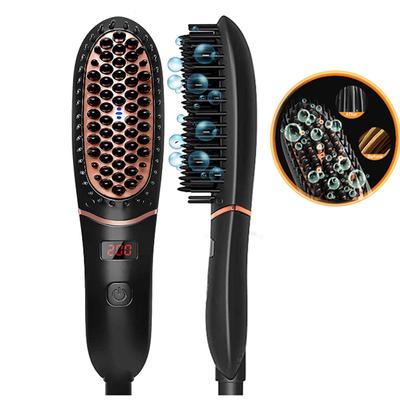 Mini Ceramic Hair Straightener Brush for Women Men Fast Heat Rechargeable Negative Ionic 5 Level Temperature Beard Hair Styler