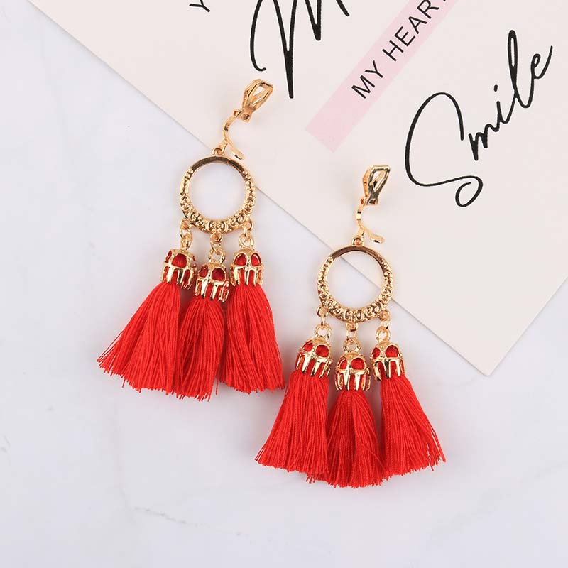 8 Trendy Bohemian Statement Tassel Clip On Earrings For Women Non Pierced Dangle Cotton Rope Fringe Clips Ear Jewelry Gift