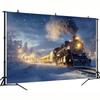 1 Polar Express background banner - Retro steam locomotive in snowy winter, falling snowflakes, Christmas, wedding, birthday