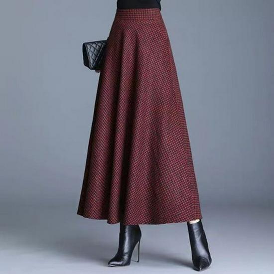 

Woolen Midi Skirt for Women - Autumn/Winter 2025, Large Hem, Slimming, Light Gray Large красный