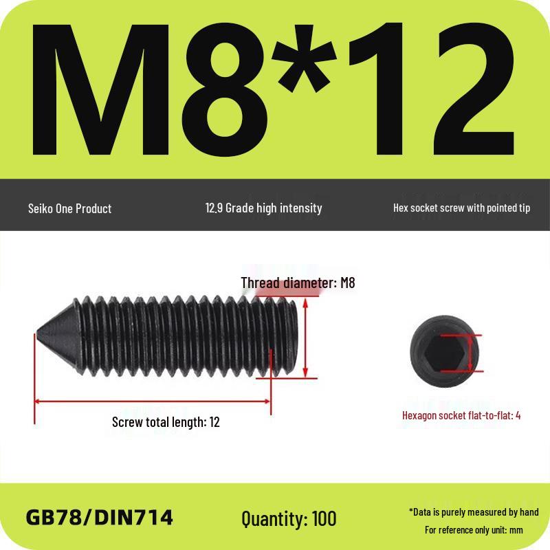 12.9 Grade Pointed Set Screw Grub Set: Headless Screws M3 M4 M5 M6 M8 M10