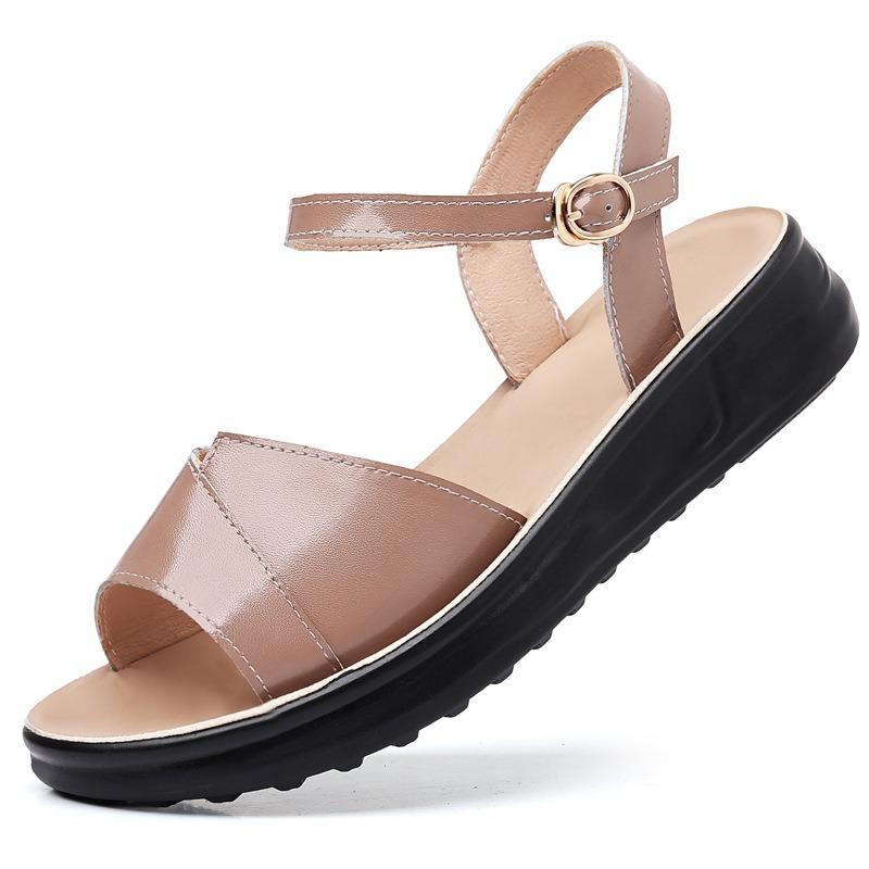 ~~ Mom Sandals Leather Middle-aged and Old Summer Soft-soled Women's Shoes Flat-soled Grandma Non-slip Comfortable Sandals